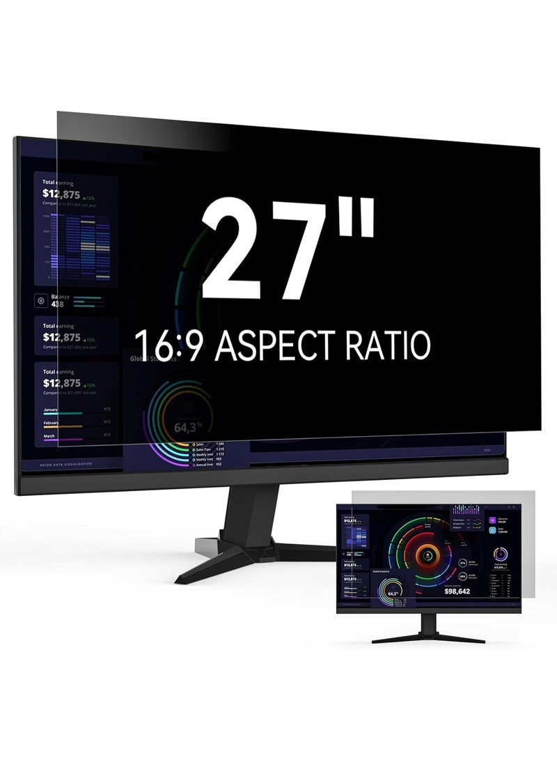[1 Pack] Computer Privacy Screen 27 Inch for 16:9 Widescreen Monitor, Removable Eye Protection Anti Glare Blue Light Filter, Anti Scratch Computer Monitor Privacy Shield 27 in - Image 1